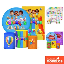 Painéis Casado + Trio Capas Cilindros Dia Das Crianças Veste Fácil Sublimado Em Tecido