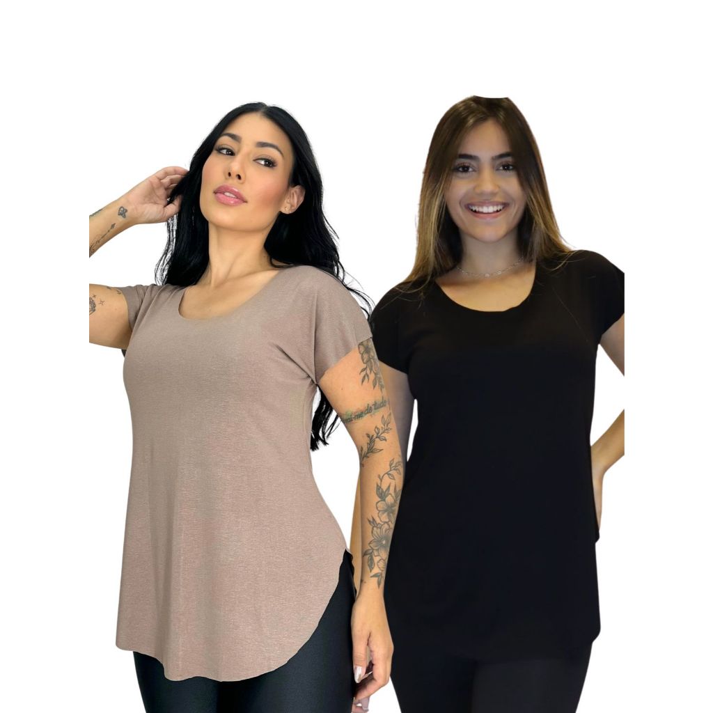 Kit 2 Blusas Barra Arredondada Tapa BumBum Fitness Academia 10827 em Oferta na Shopee