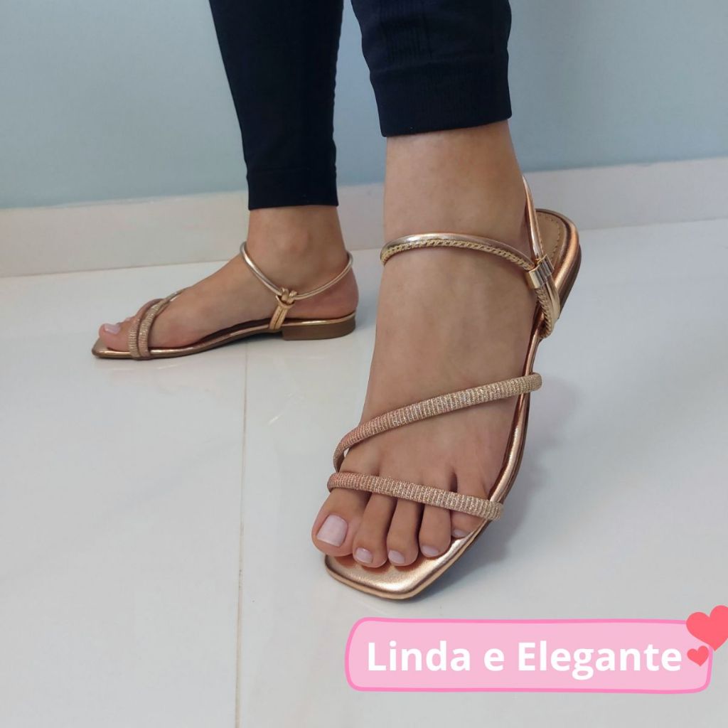 Rasteirinha Sandália Glitter Luxo Feminina Confortável Dia e Noite Rasteira Elegante com Brilho Versátil Stras Regulador