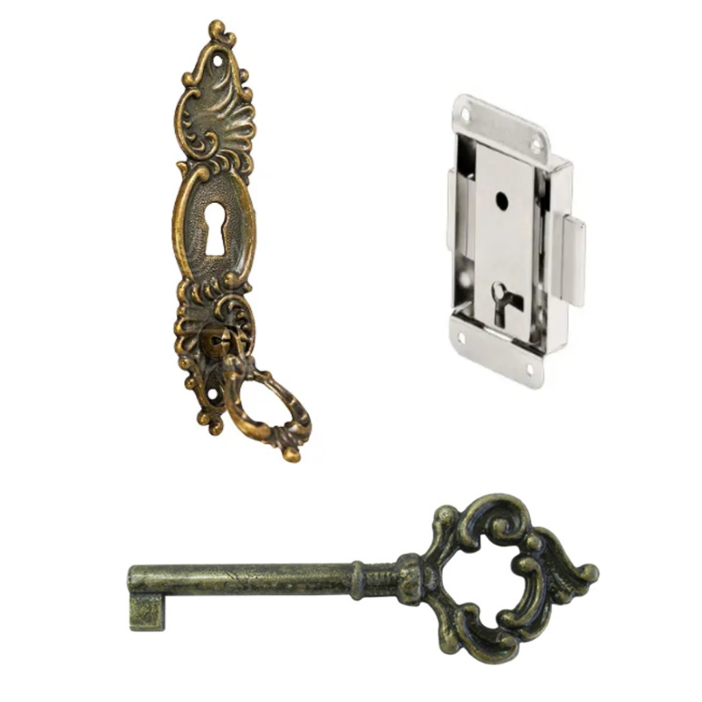 Kit Fechadura De Embutir Chave Antiga Guarda Roupa Armario