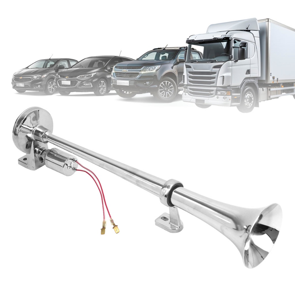 Buzina Marítima 12V Cromada Eletropneumática Completo C/ Válvula Solenoide Som Muito Alto 45cm em Oferta na Shopee