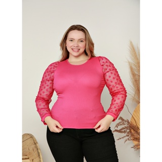 Blusa Feminina Canelada Manga Tule Comprida ( com leve defeito ) em Oferta na Shopee