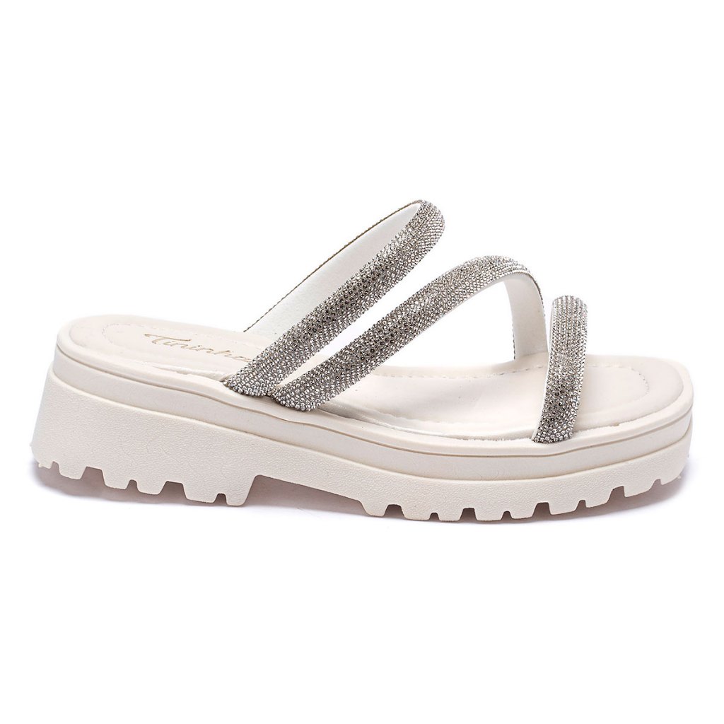 Sandália Feminina Infantil Tamanco Strass Tininha Confortavel Anabela Tratorado