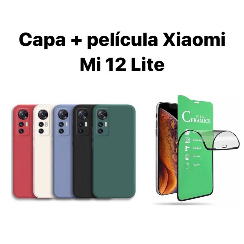 Kit 2X1 Xiaomi MI 12 LITE - Capa Silicone Aveludada+ Película Frontal Ceramica 9D Protetora
