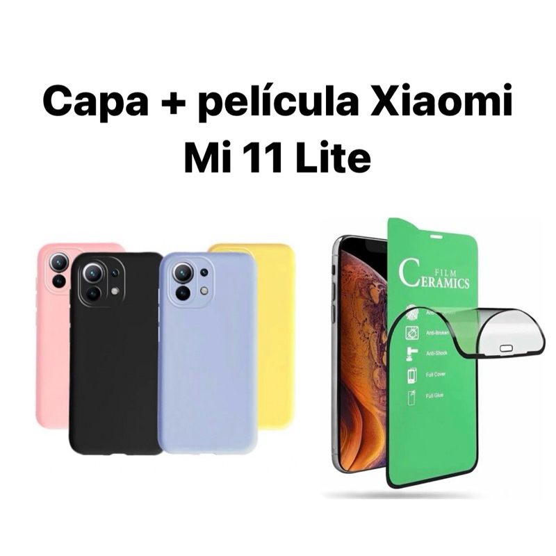 Kit 2X1 Xiaomi Mi 11 LITE- Capa Silicone Aveludada Colorida + Película Frontal Ceramica 9D Protetora