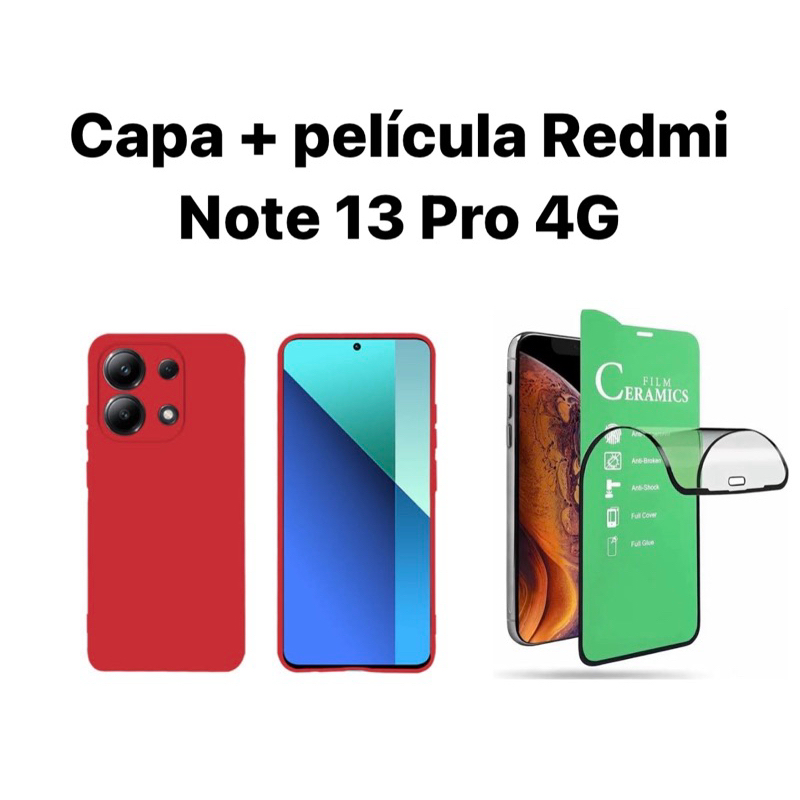 Kit 2X1 Xiaomi Note 13 Pro 4G- Capa Silicone Aveludada Colorida + Película Ceramica 9D Protetora