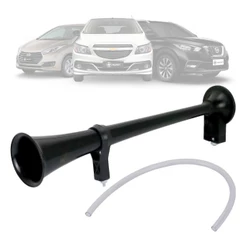 Buzina Maritima Caminhao Corneta Preta 45cm Eletropneumática Bivolt Carro Jeep Barco Som Potente