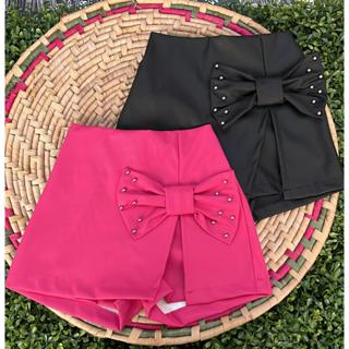 Short Saia de Couro Infantil -Moda Blogueirinha -Laçinho com Pérolas em Oferta na Shopee