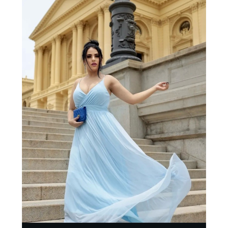 Vestido Longo Madrinha Com Bojo Tule Elegante Glamour Festa — imagem 2 de 2