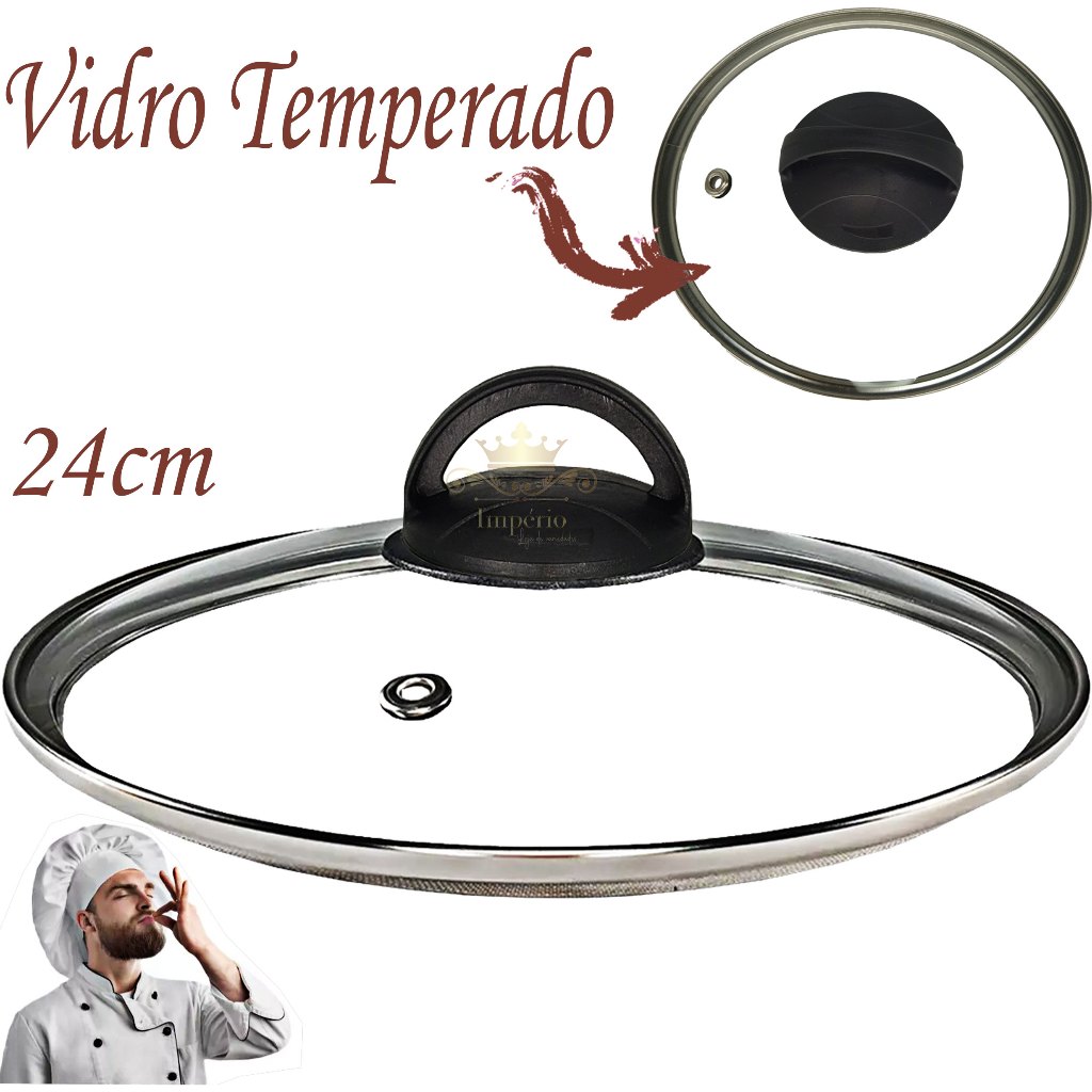 Tampa De Vidro Avulsa Nº24 Temperada Com Puxador Panela Frigideira em Oferta na Shopee