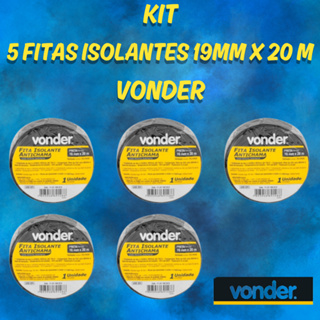 kit 5 Fitas Isolante 19mm x 20 Metros Preta Vonder em Oferta na Shopee