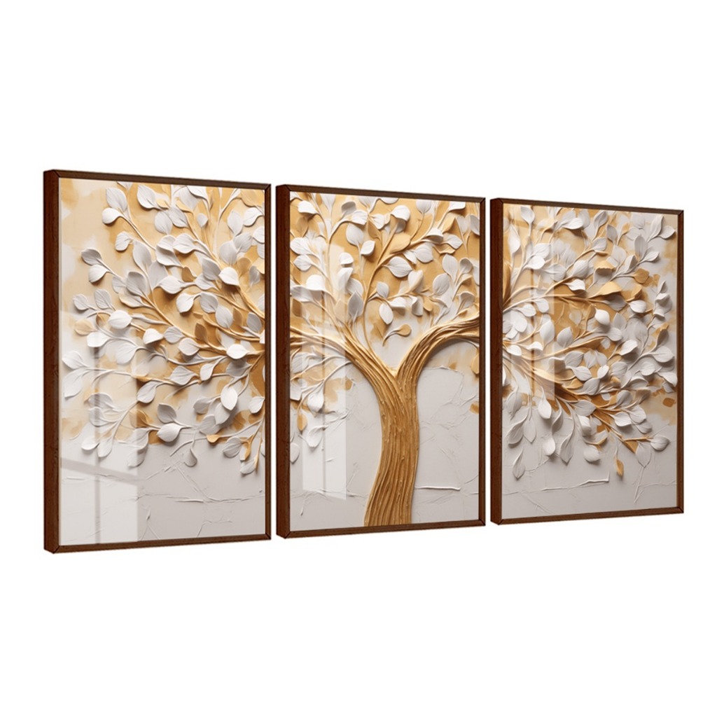 Quadro Decorativo - ÁrvoreTons Bege Marrom Moldura e Vidro Sala Quarto Corredor Hall Corredor