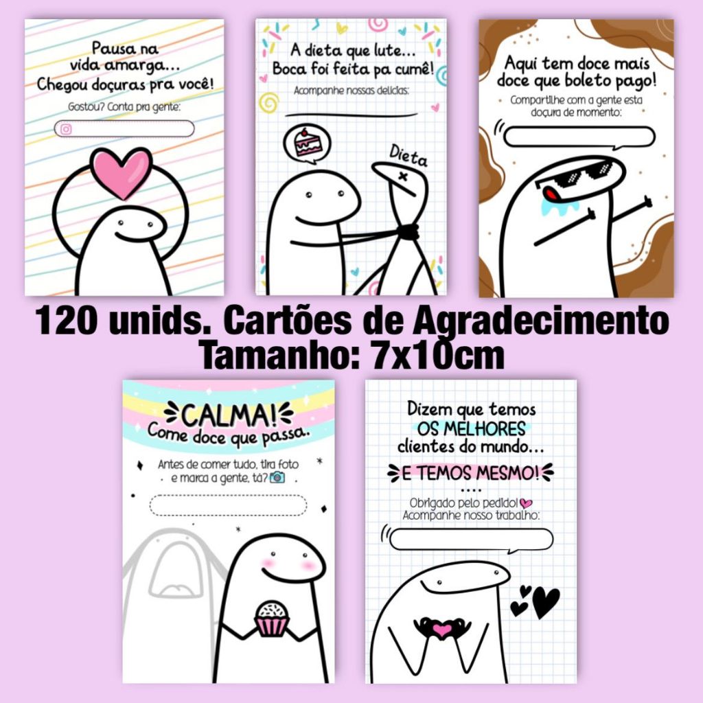 120 unids Cartão de Agradecimento ao Cliente Flork Confeitaria 7x10cm