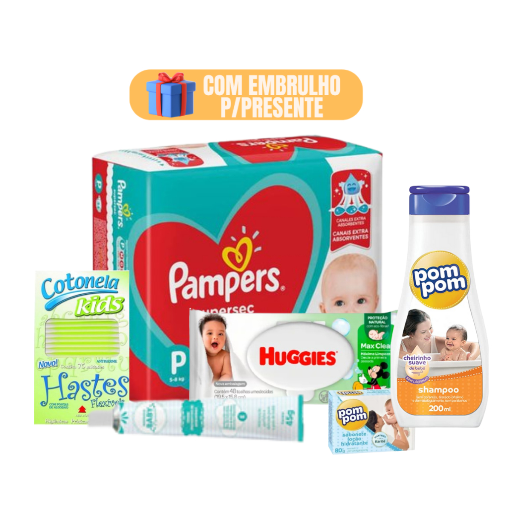 Kit Chá de Bebe Pampers Supersec Shampoo Pompom Sabonete Envio rápido