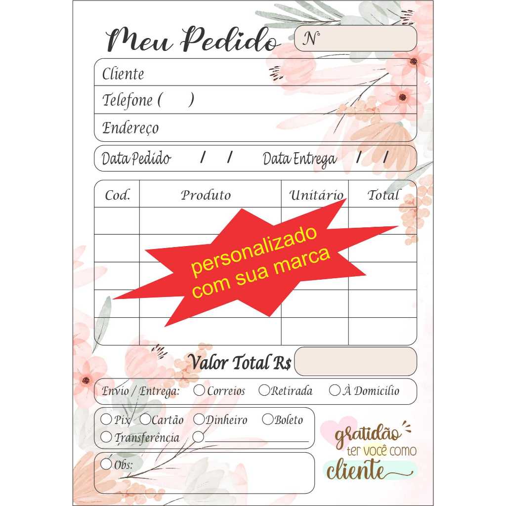 Blocos de pedidos / Talão de pedidos / 10x14 - Personalizado em Oferta na Shopee