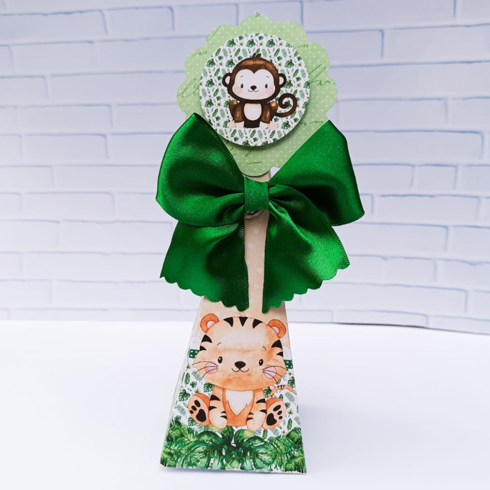 Caixa Cone/Pirâmide Safari Personalizada Caixinhas Lembrancinhas para Festa De Aniversário - PEGUE E MONTE