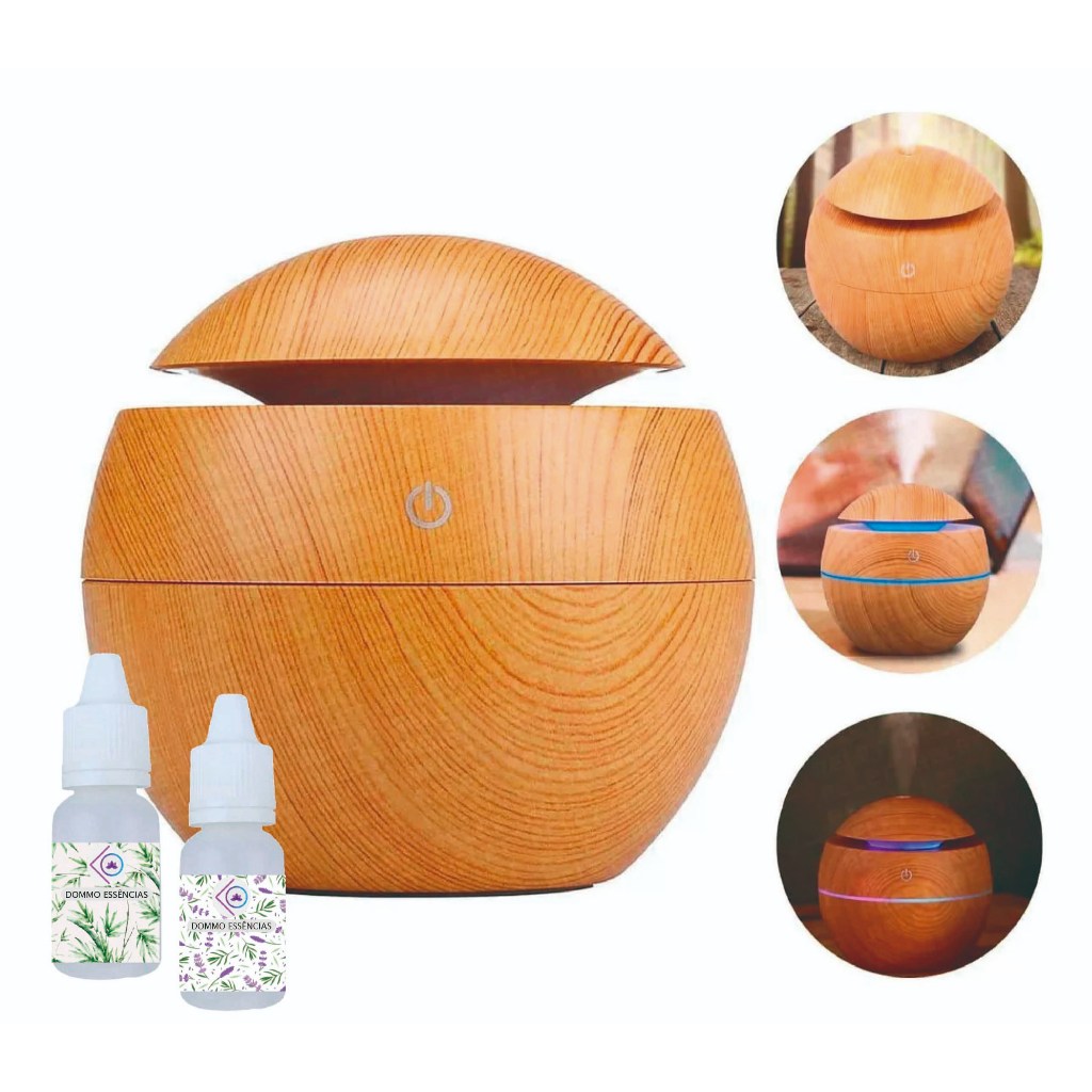 Umidificador Vaso Redondo TAMANHO Médio + 1 ou 2 Essências Aroma  Difusor Purificador Modelo coco