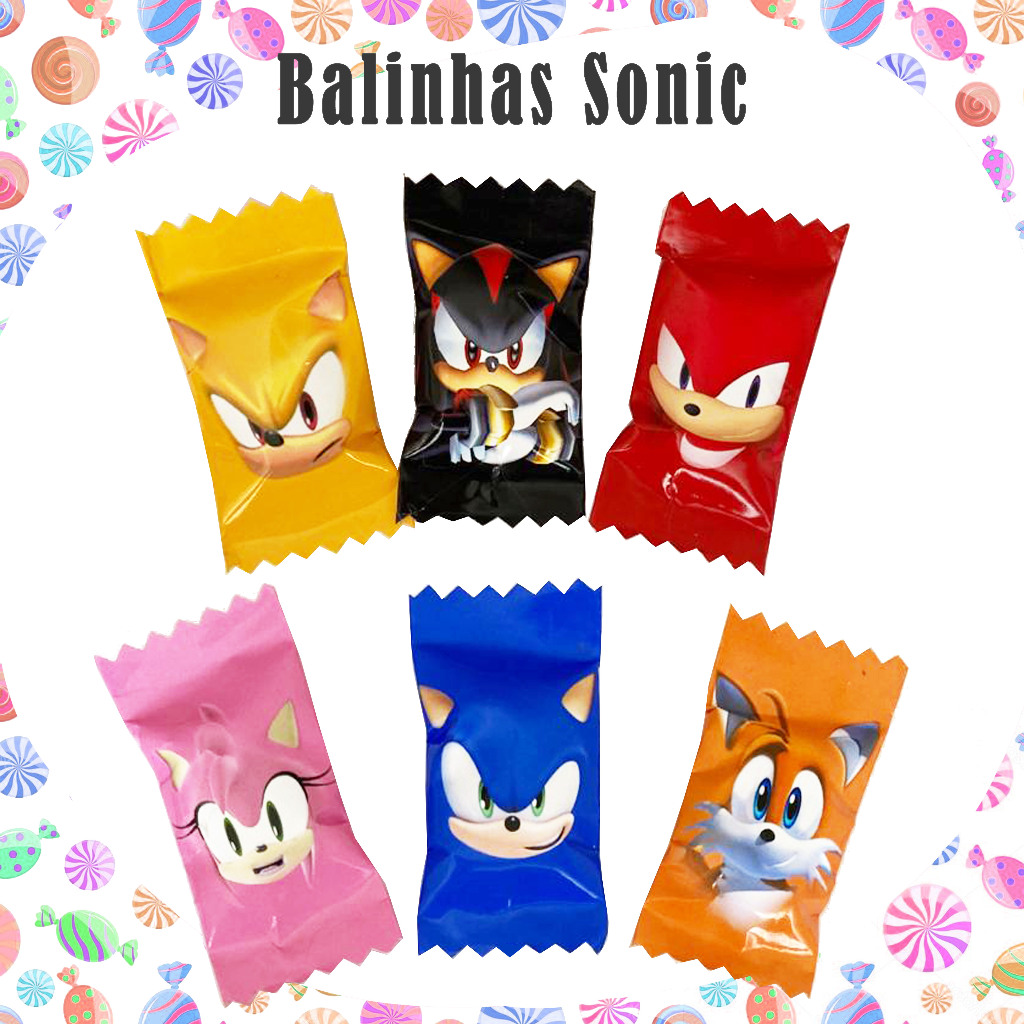 Embalagem Personalizada com Bala balinhas Sonic Festa Aniversario