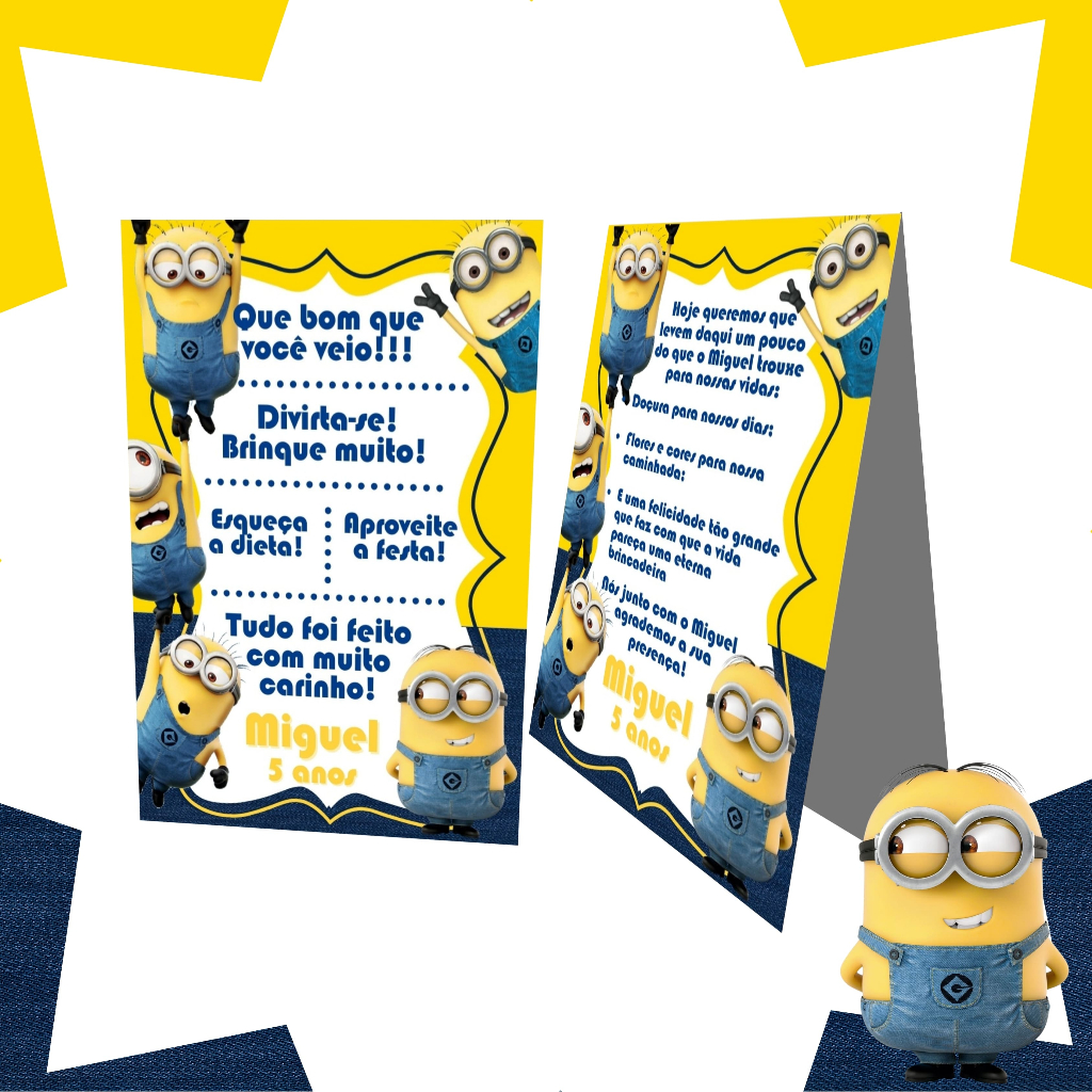 Plaquinha de agradecimento centro de mesa/cartao de agradecimento de mesa MINIONS