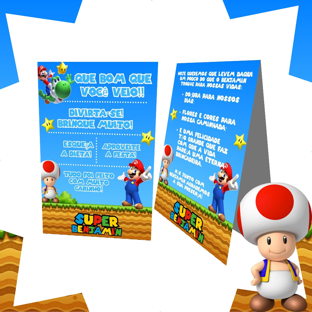 Plaquinha de agradecimento centro de mesa /cartao de agradecimento de mesa MARIO BROS
