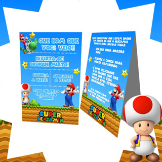 Plaquinha de agradecimento centro de mesa /cartao de agradecimento de mesa MARIO BROS em Oferta na Shopee