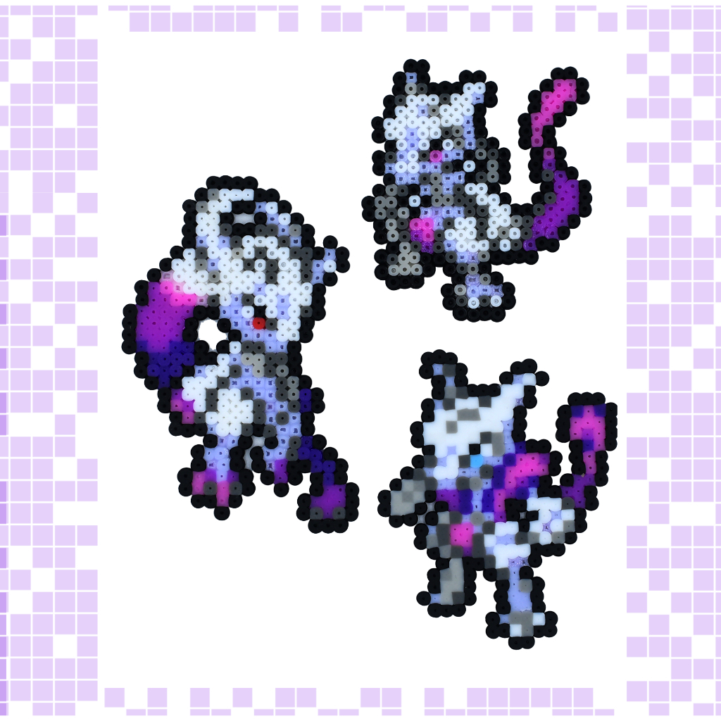 Pokemon Linha Evolutiva Mewtow, Mega Mewtwo X, Mega Mewtwo Y Chaveiro, Imã ou Broche Pixel Art Bead Perler