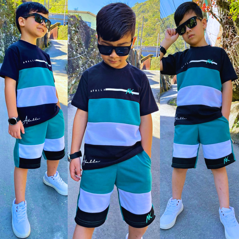 Conjunto Infantil Masculino 2 Peças Camiseta Bermuda Juvenil Premium