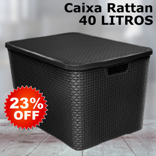Caixa / Cesta Organizadora Grande 40 Litros Empilhavel Rattan Preta - Cesto Organizador 40L Para Guardar Brinquedos em Oferta na Shopee