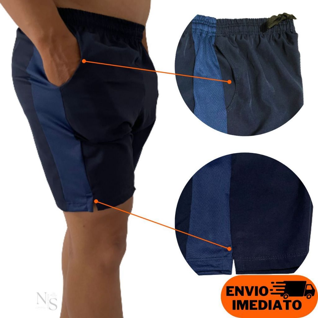 Short Academia Masculino Bermuda Tactel Elastano com Dry Fit Moda Fitness