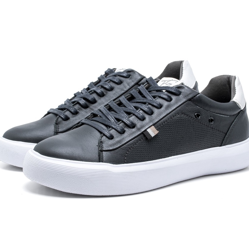 Tênis Casual Couro Masculino Sapatênis Solado Flat Emborrachado Amarração Confortável
