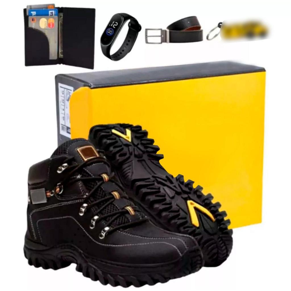 Botina Bota Masculina Adventure Macio Com Solado Costurado Impermeável + Cinto Carteira Relogio e Chaveiro em Oferta na Shopee