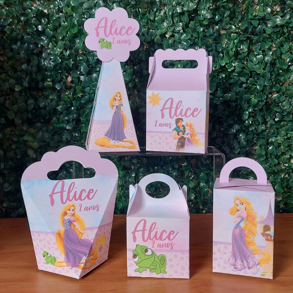 Kit Festa Princesa Rapunzel Enrolados Personalizado Pegue e Monte | Caixas Lembrancinhas Festa Infantil Aniversário