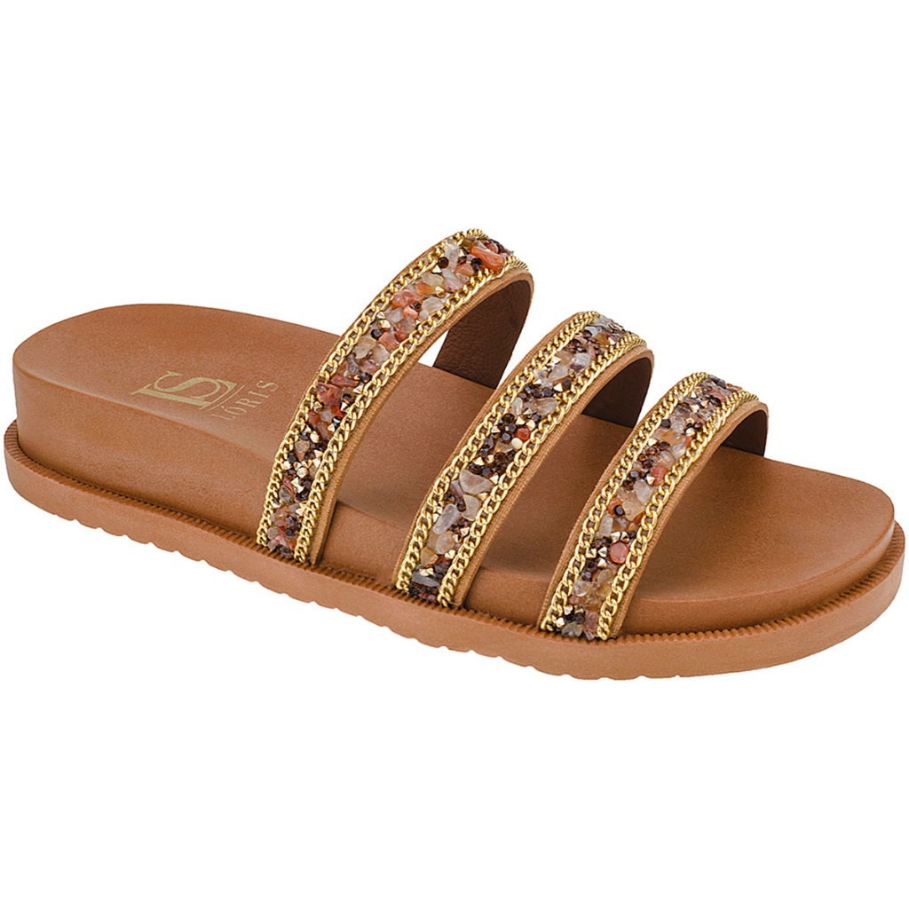 Papete Feminina com Pedraria Brilho Sandália Flat Confortável Macia 029 - Women Shoes