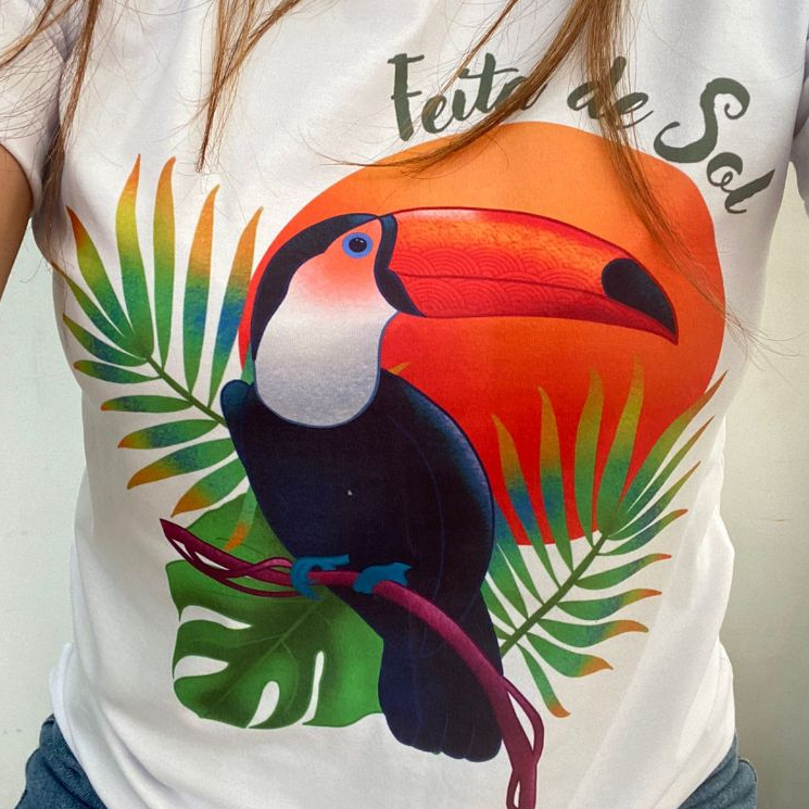 T-shirt Feminina Estampada Tucano Tropical Look Verão Confortável Estiloso