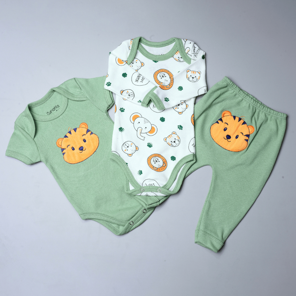 Kit 3 Peças Body e Mijao Bumbum Bordado Bebê Neném Algodão