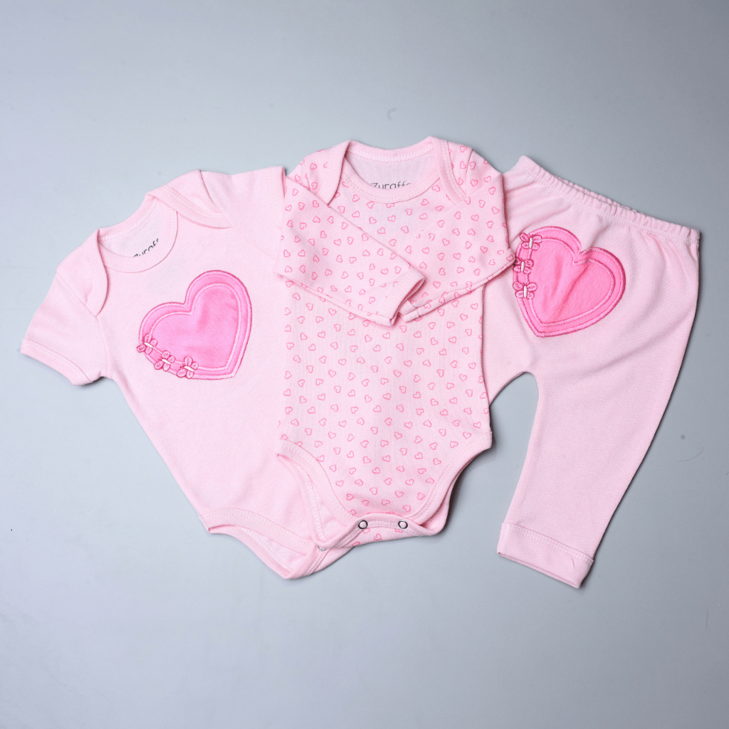 Kit 3 Peças Body Manga Longa e Curta e Mijão Roupa de Bebe Bumbum Bordado