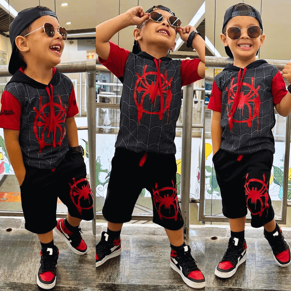Conjunto Infantil Spider Camiseta Short Heróis Primeira Linha