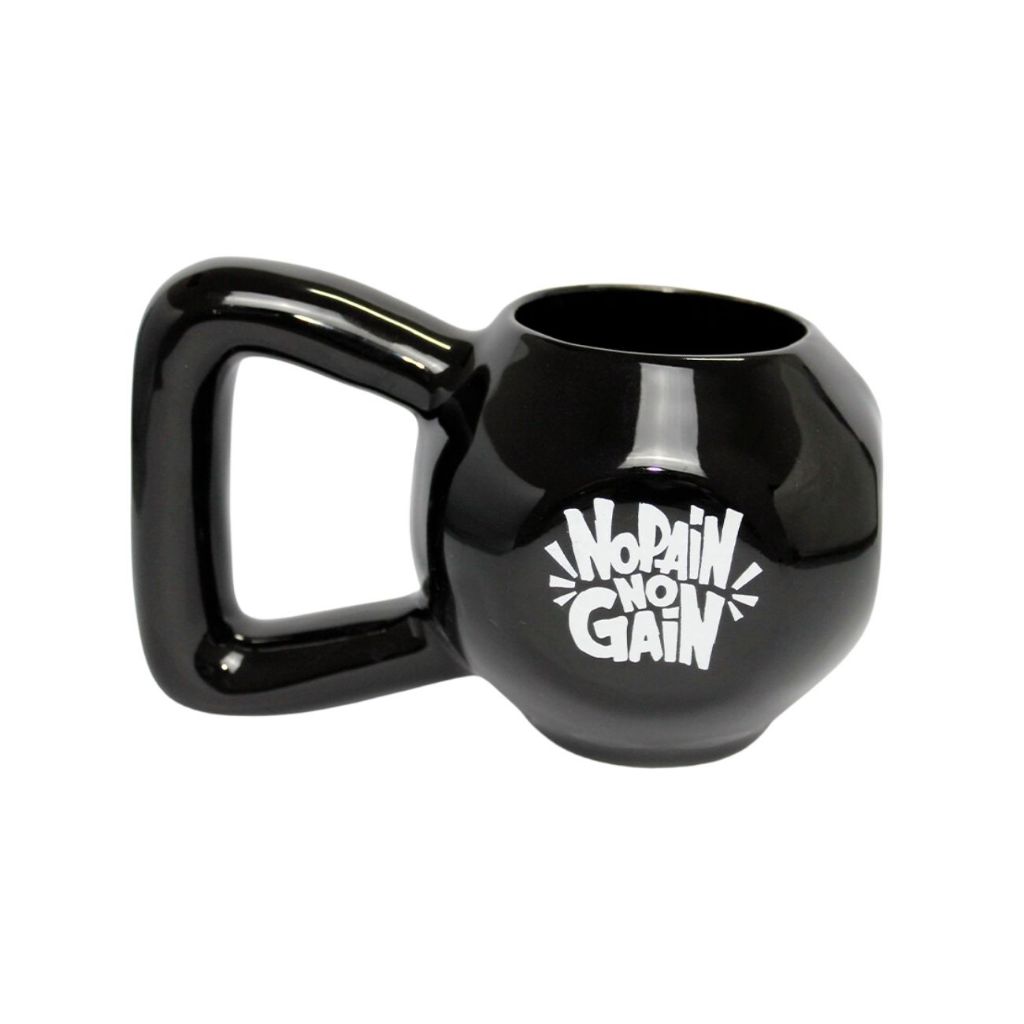 Caneca 3D Peso Ketlebell Preto Cerâmica Presente Academia Pai Treino Musculação Personal Criativo