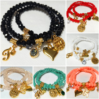Kit 2 Pulseiras Feminina de Cristais Pingente Banho Dourado Diversos Modelos Coração Fé Varias Cores em Oferta na Shopee