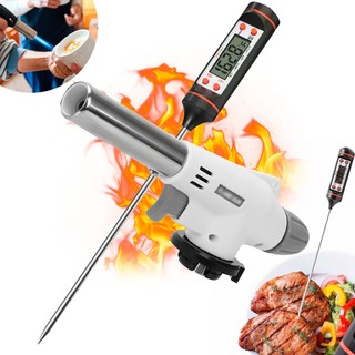 KIT Maçarico Cozinha +Espeto Culinário Kit 1 Maçarico com Controle de Chamas+ Termômetro Carnes Chef