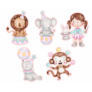 Apliques para Doces, tags para festas, Circo Rosa Aquarela, com palito, aniversário, Festas em Oferta na Shopee