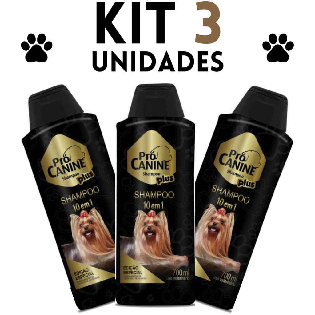 Kit 3 Shampoo para Cachorro 10 em 1 PróCanine 700ml