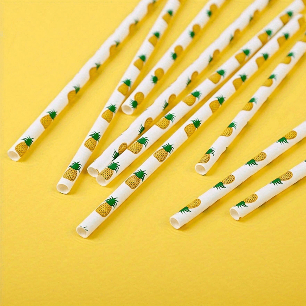 Canudo de Papel (Estampa de Abacaxi)- 120 Unidades- Para festas/Lanchonetes/Restaurantes etc.- Melhor para o Meio Ambiente