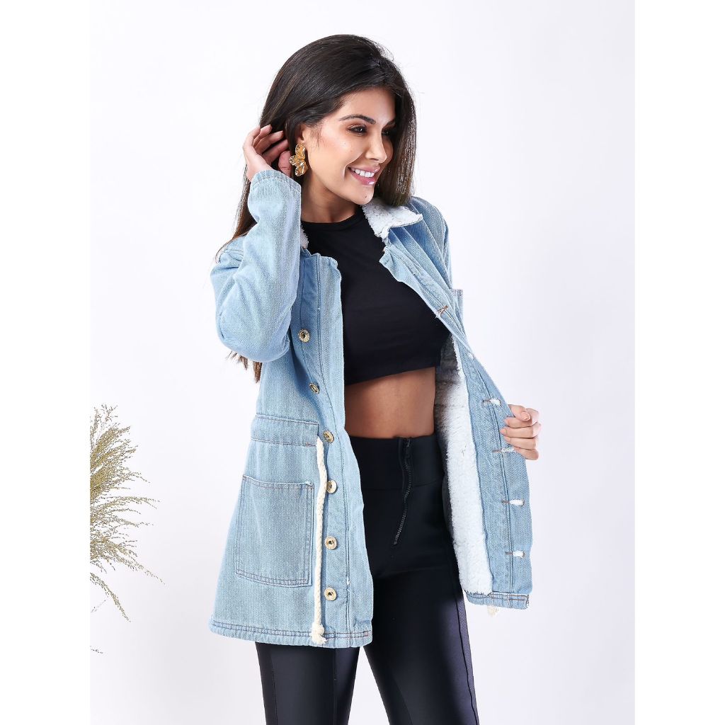 PARKA jeans c/botão com pelinho
