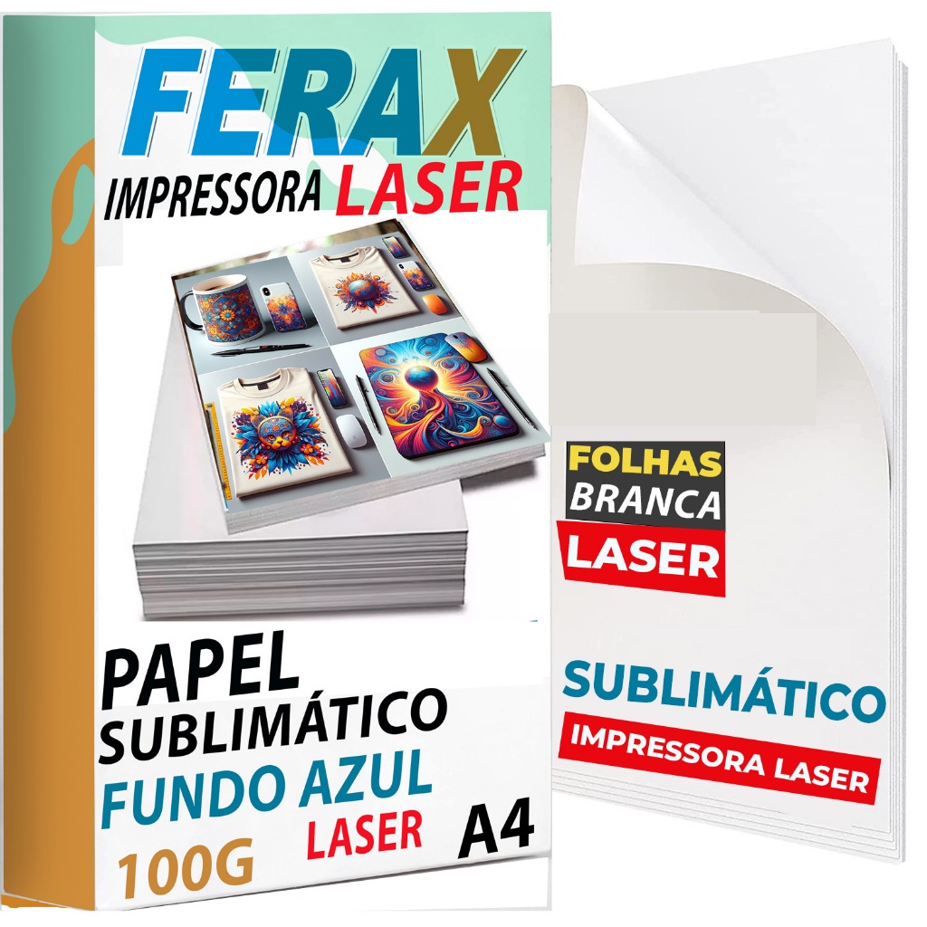 Papel Sublimatico Ferax Folhas a4 - Impressoras Laser  -  A4 Azul - Personalização sublimação