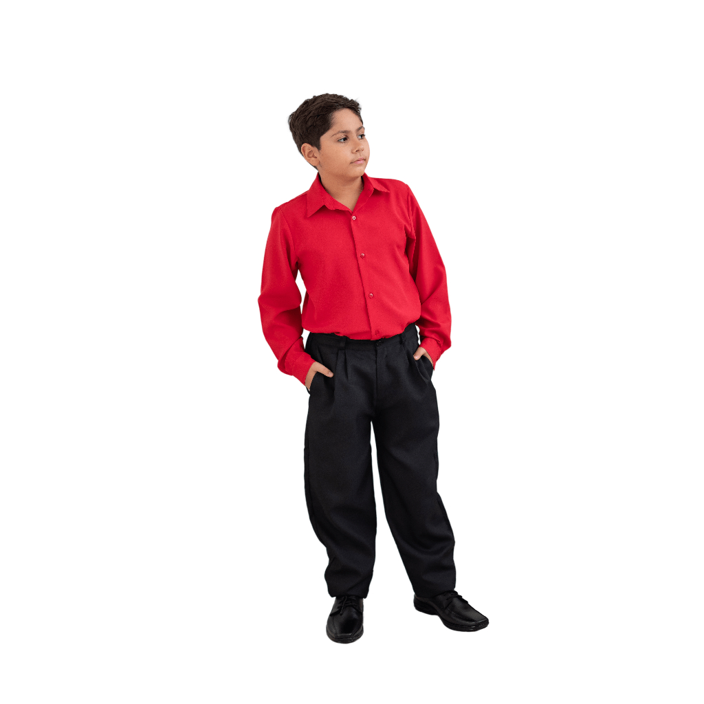 Camisa Social Infantil Botão Manga Longa Vermelha Masculina