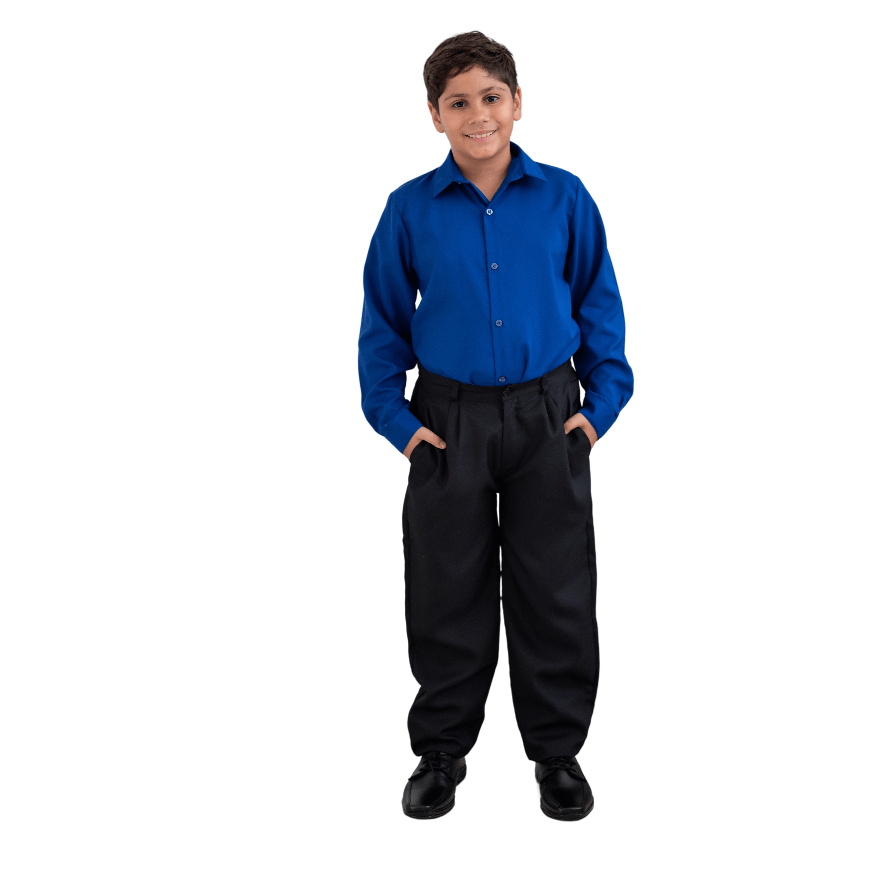 Camisa Social Infantil Menino Azul Royal Manga Longa
