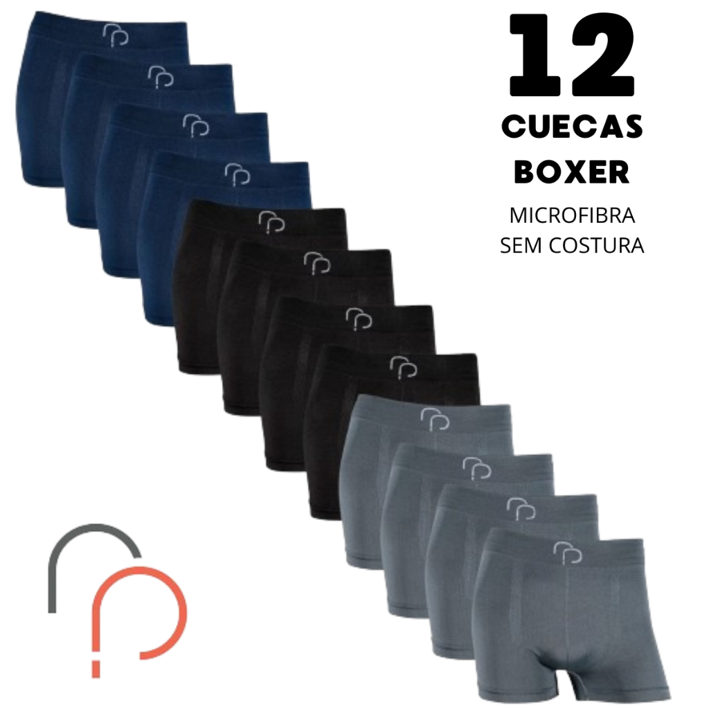 Kit 12 Cuecas Box Masculina Microfibra Cueca Boxer Elastano Lisa Confortável Envio Imediato