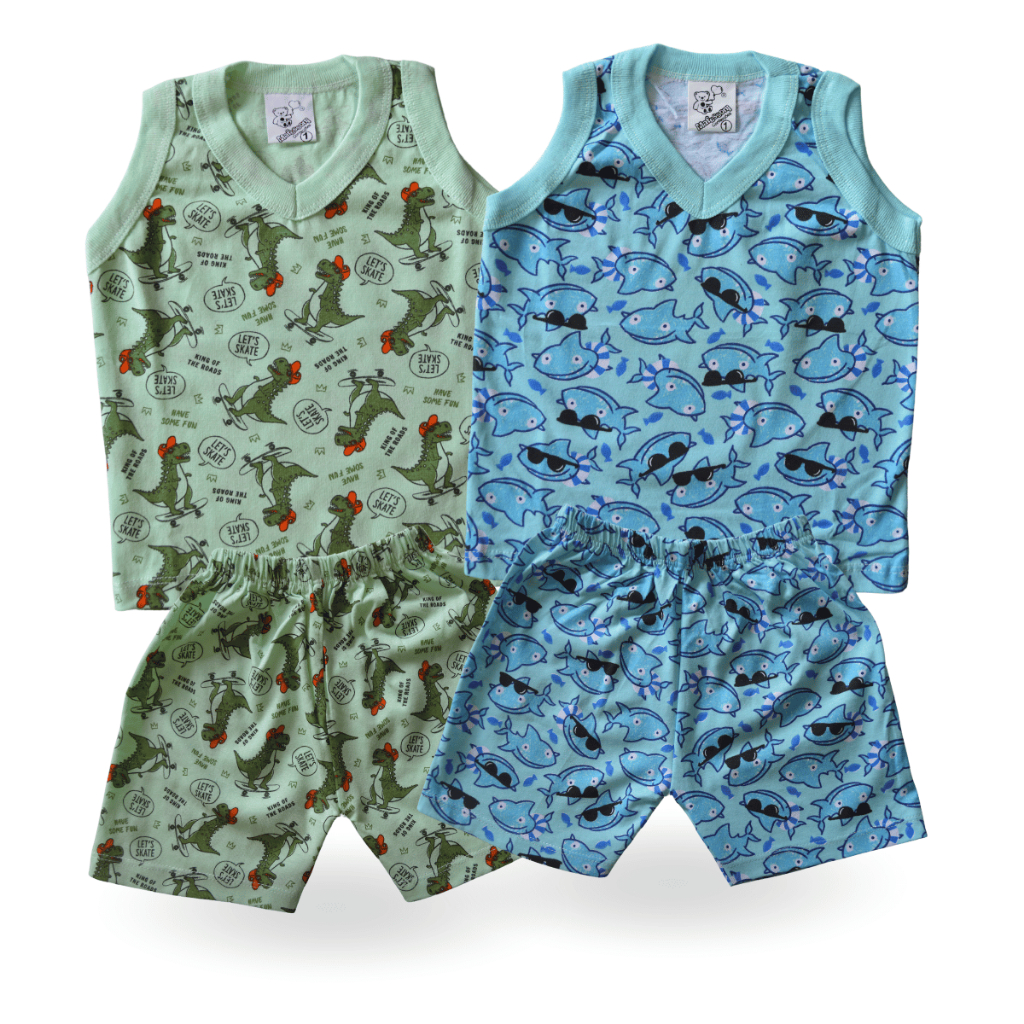 KIT 2 Peças - Conjunto Pijama Masculino Juvenil - Regata e Shorts de 1-16 Anos - Noite Quente Verão