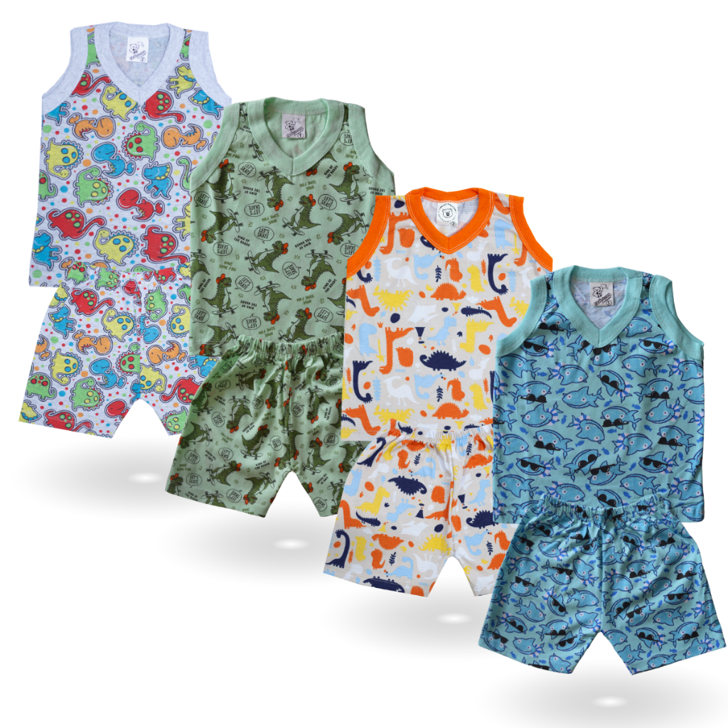KIT 4 Peças - Conjunto Pijama Masculino Juvenil - Regata e Shorts de 1-16 Anos - Noite Quente Verão